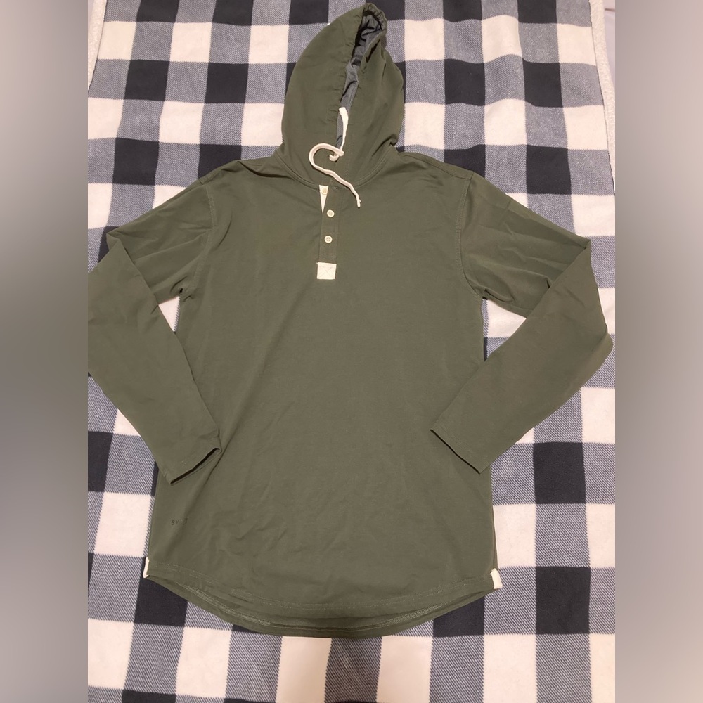 BYLT Drop Cut Long Sleeve Hooded Henley Olive Green Medium